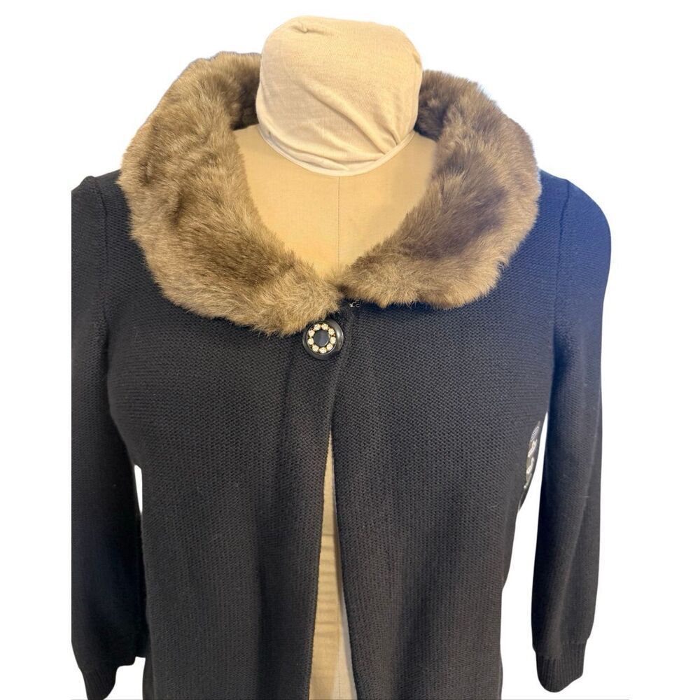 NWT Old Navy Faux Fur Collar Cardigan Single Rhinestone Button Large Bracelet Lg